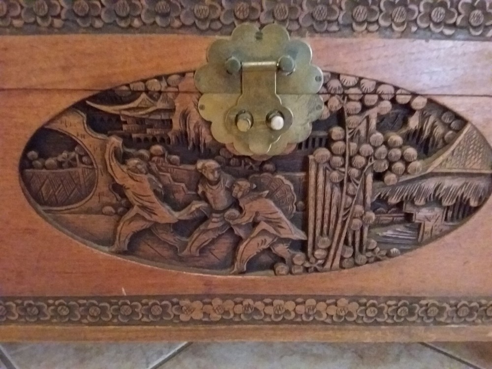 Vintage Carved Cedar Chest Trunk