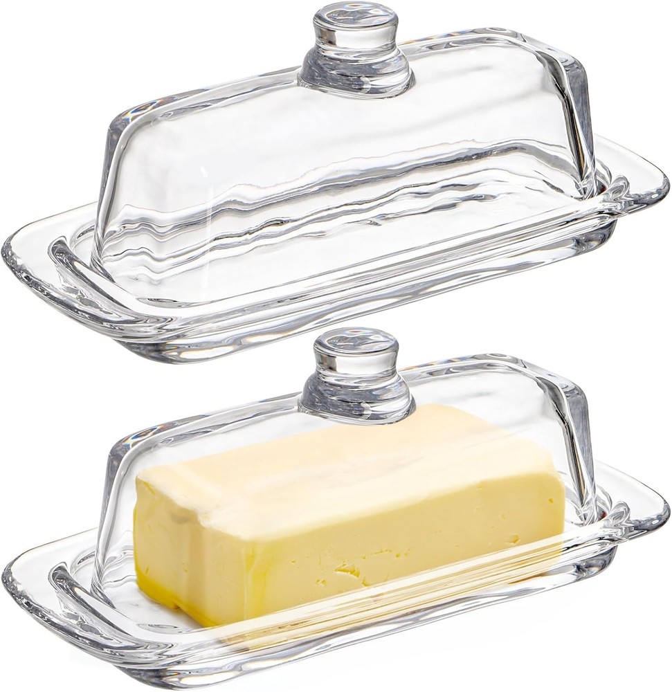 Rectangular Glass Butter Dish Set - Preserves Freshness, Dishwasher Safe