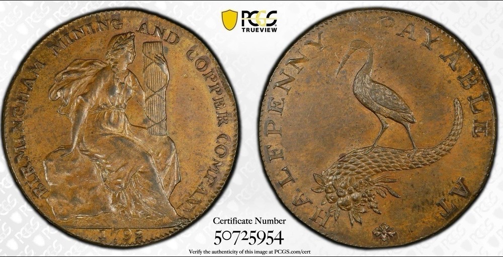 1792 PCGS MS64 BN GREAT BRITAIN TK 1/2 D