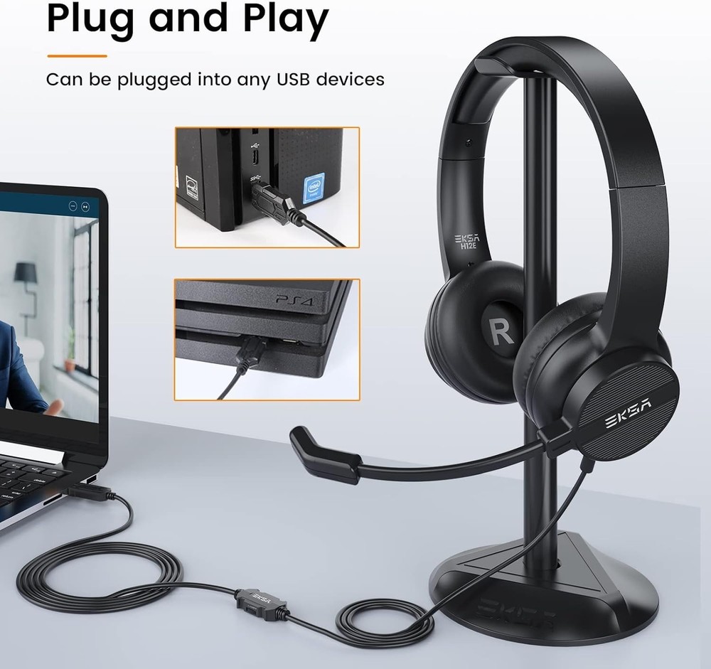 USB Headset with Microphone for PC Laptop, Wired Computer Headset Environment...
