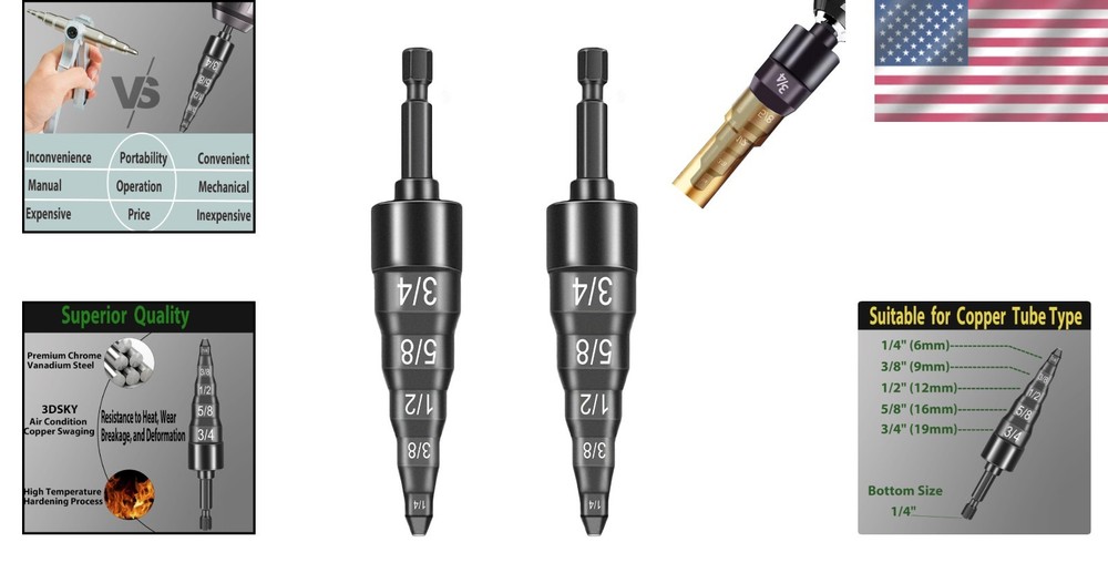 Efficient Copper Pipe Expander - 2Pcs HVAC Swaging Tool Set with Quality