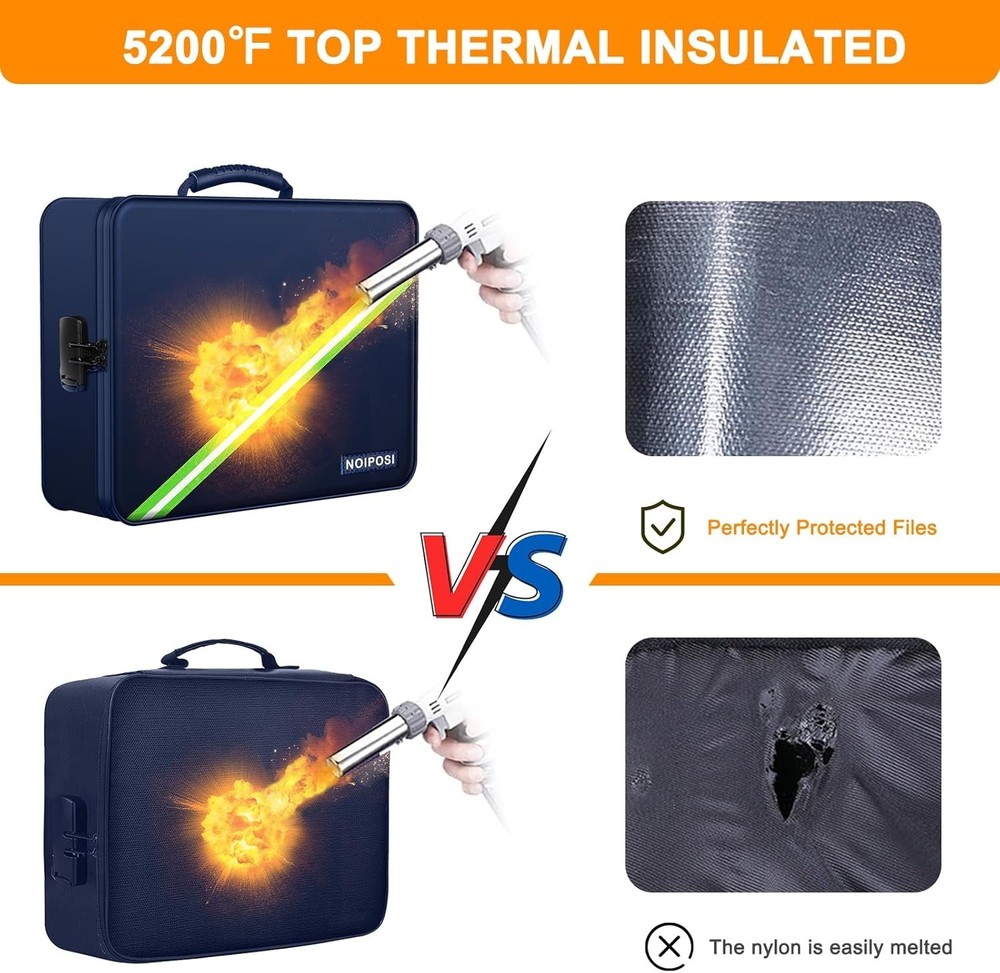 Fireproof Document Organizer - 5200°F, Waterproof, Secure Lock, Blue