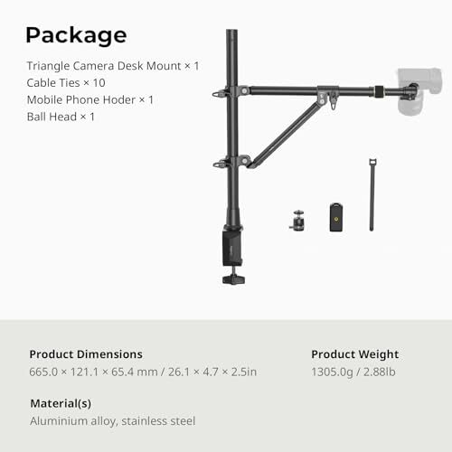 Triangle Camera Desk Mount, Max. Load 3kg/ 6.6lbs, Overhead Camera Mount