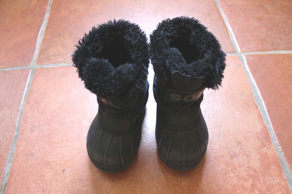 Sorel Black Commander Rubber Nylon Hook & Loop Snow Winter Boot Boys US 7