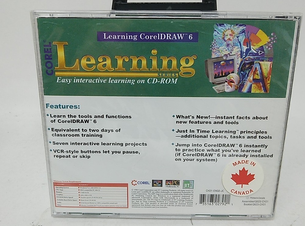 Corel Learning CorelDraw 6 CD-ROM for Windows 3.1 NEW 1996