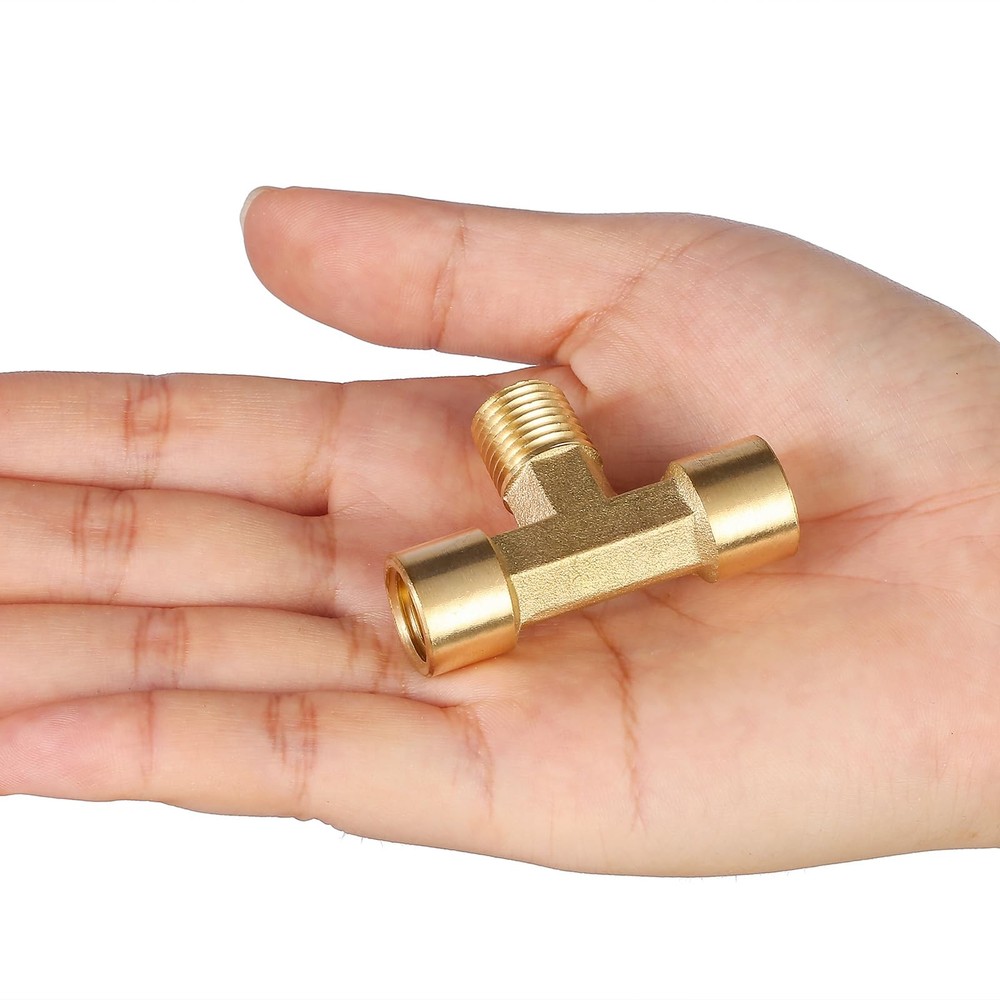 2 Pack 1/4" NPT Brass Tee Pipe Fitting,T Shape 1/4 inch,