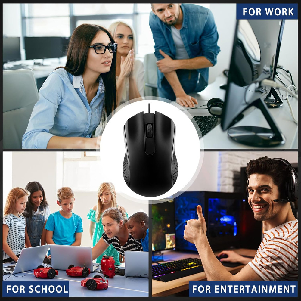 Tellegloww 6 Pcs Wired USB Computer Mouse Bulk 3 Button Corded Wired Mouse for L