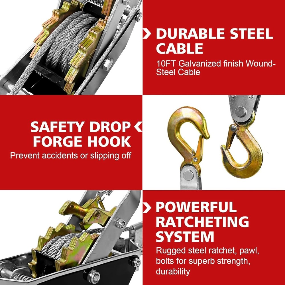 Durable Heavy-Duty Cable Winch Puller with Safety Latches for Secure Operations