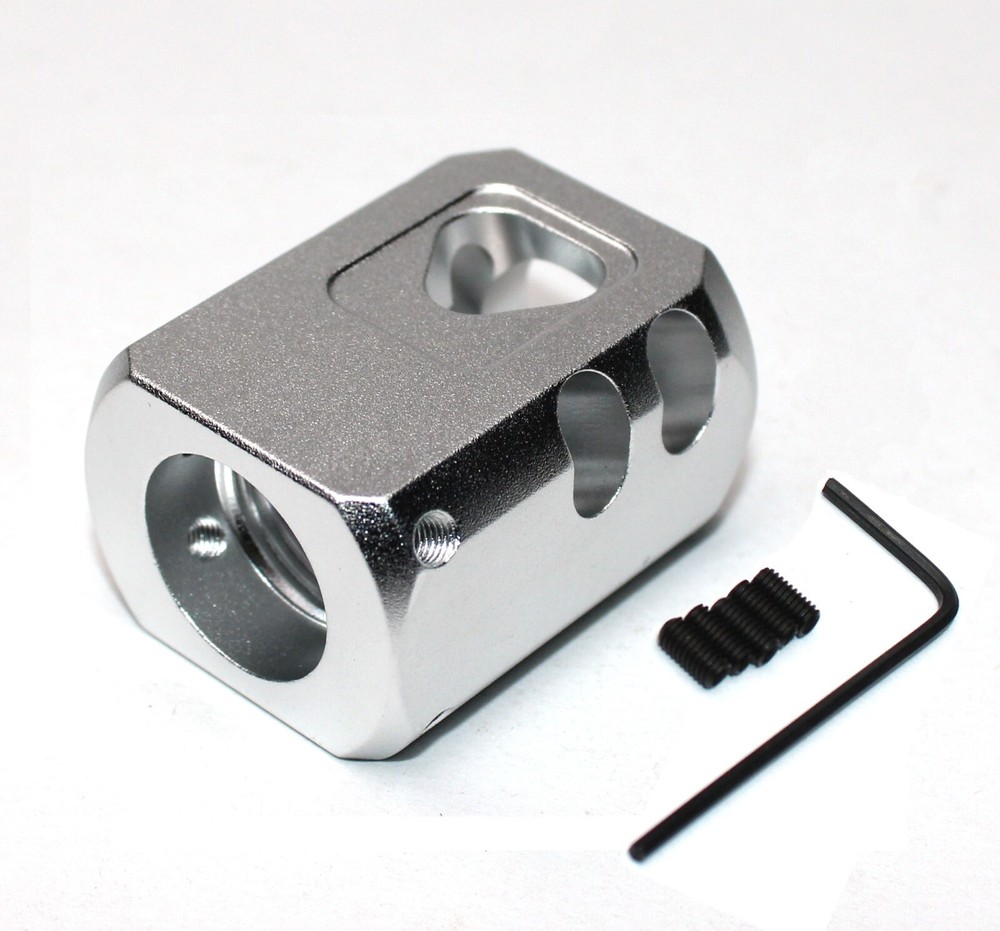 Silver Anodized Aluminum 9/16''x24 TPI Muzzle Brake Compensator For .40Cal