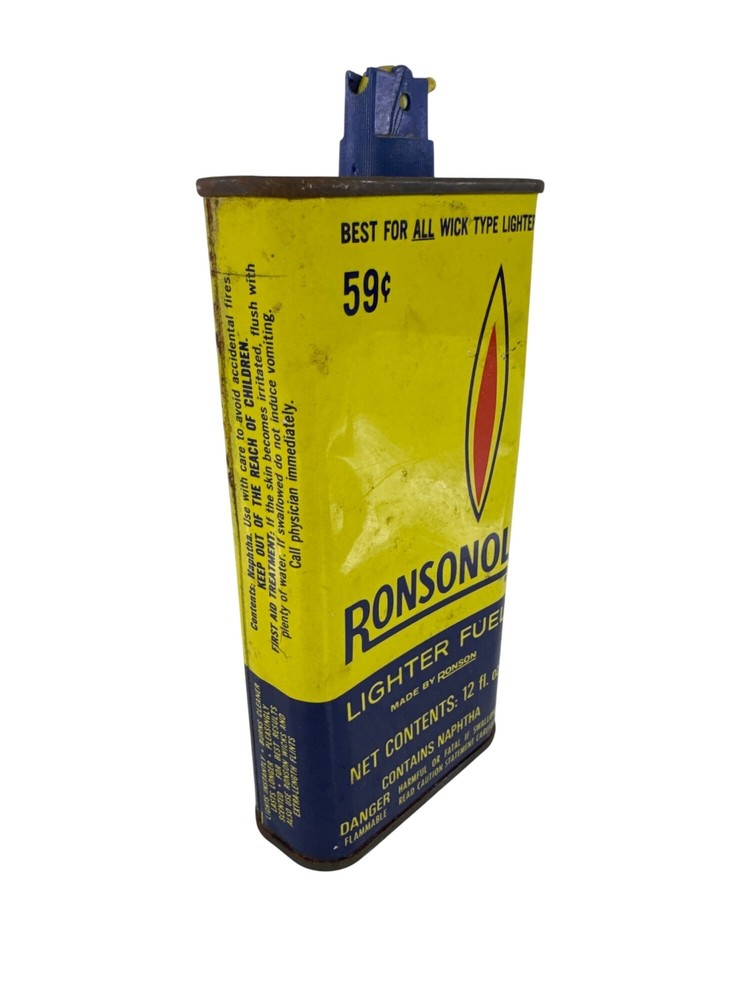 Vintage Ronsonol Lighter Fluid Metal Container Empty 59 Cents