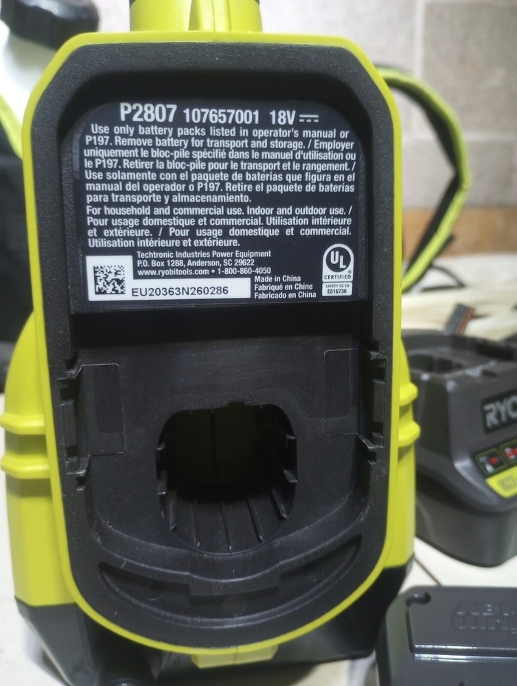 Two Unused Ryobi P2807 Electrostatic Backpack Sprayers, 2 Batteries One Charger
