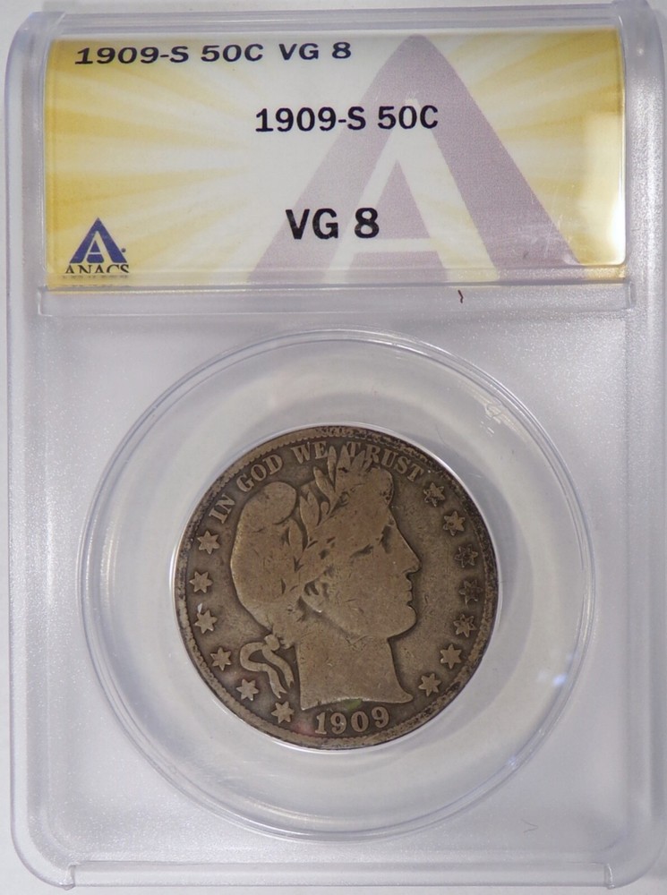 1909-S Barber Half  50c ANACS  VG8