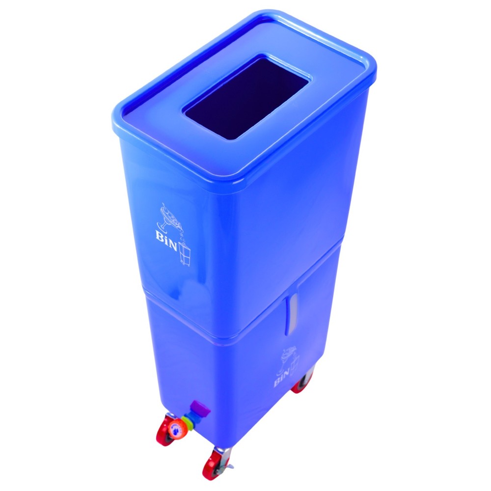 Blue Drink Dump Bin w/ Wheels – Dual Compartment Liquid & Trash Disposal