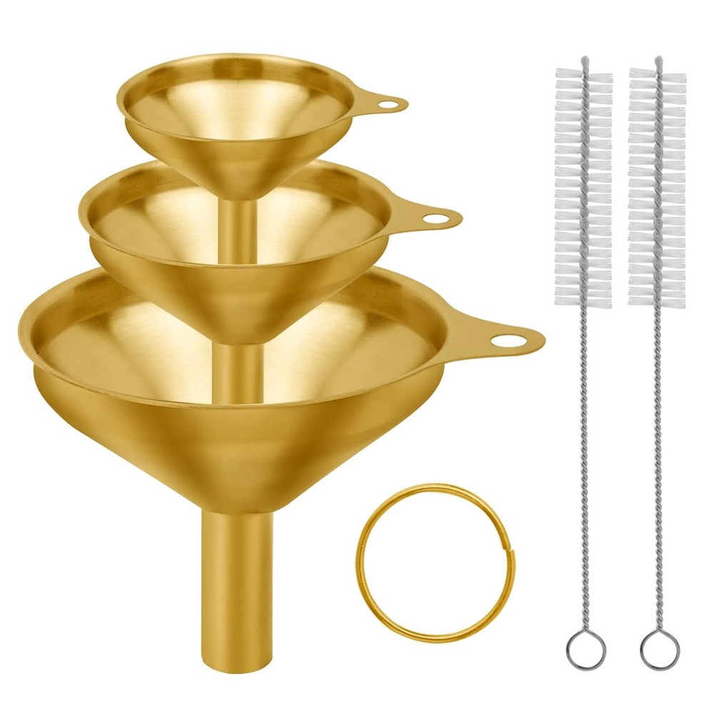Mini Stainless Steel Funnels 3 Pack with Brush