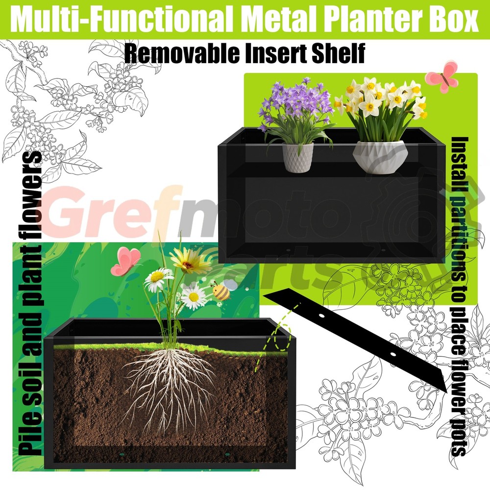 Steel Planter Box 10"x38"x30" Rectangular Removable Insert Shelf Free Shipping