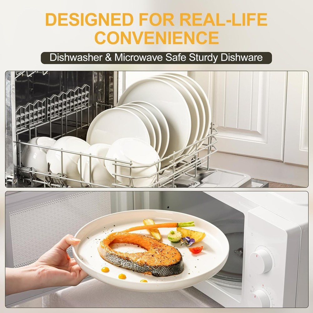 12 Piece Ceramic Dinnerware Set for 4 White Stoneware Plates Bowls
