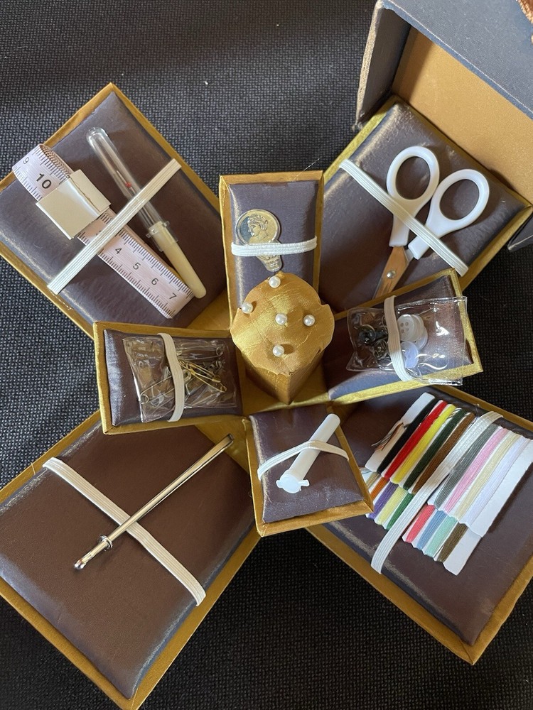 Classic Satin Lined Sewing Box Needles, Thread, Scissors And More (EA7)