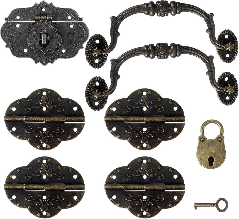 1 Set Vintage Locking Handle Hinge Kit, Antique Bronze Decorative Hardware with
