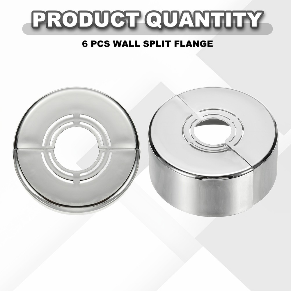 6pcs Wall Split Flange 1.18" Plastic Round Split Flange Pipe Cover, Silver
