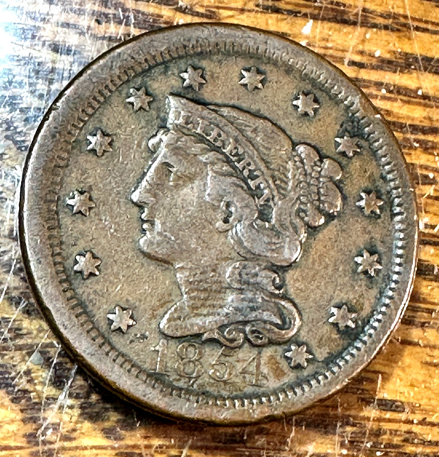 1854 Large Cent Nice Original Sharp VF/XF Choice Planchet CHRC
