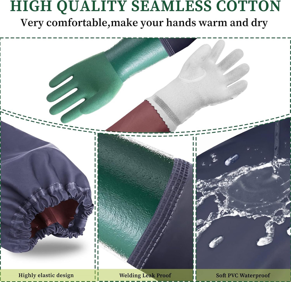 Guantes de estanque de brazo completo con forro de algodón extra largos
