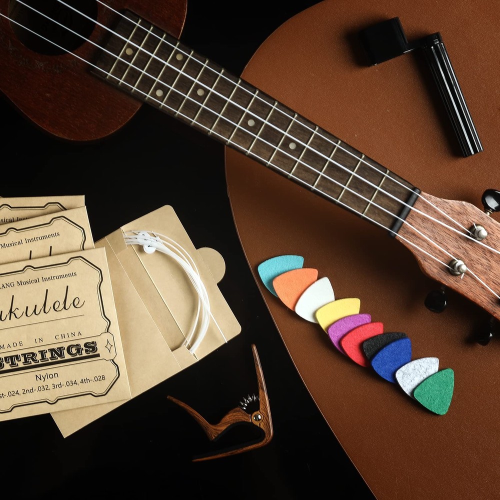 Ukulele Strings Accessories Kit Nylon Ukulele Strings Set Tuner Felt Picks Ca...