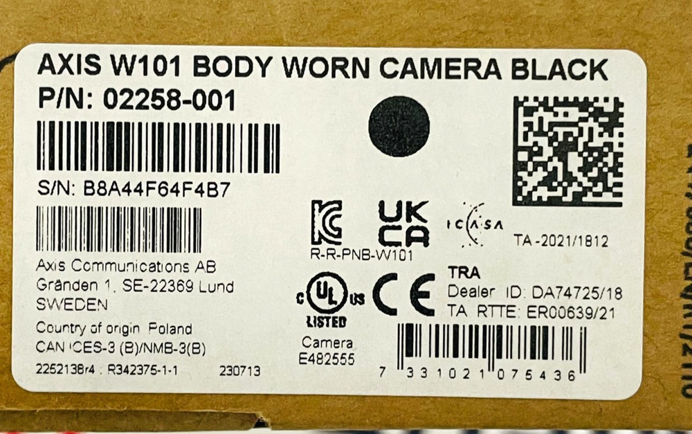 AXIS W101 Body Worn Camera 02258-001-01