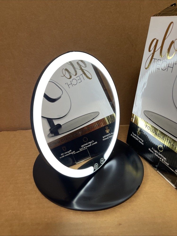 Glo Tech Foldable Travel LED Mirror Black USED GOOD CONDITION