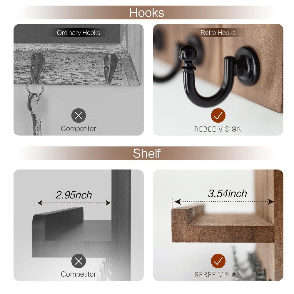 Decorative Key Holder for Wall - Rustic Key Hooks with Shelf and Mail Organizer