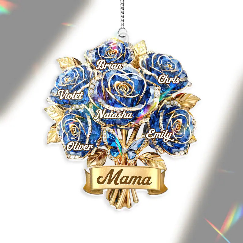 Personalized Mama Blue Rose Suncatcher Acrylic Window Decor