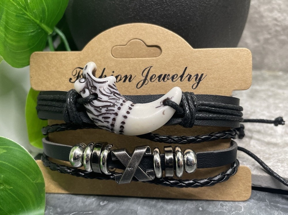 2 PC PU Leather Bracelet Set Stackable Adjustable Tie Free Ship B3346