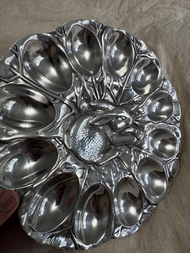 Metal Bunny Deviled Egg Plate, Hecho en Mexico, Rabbit Serving Platter, Easter
