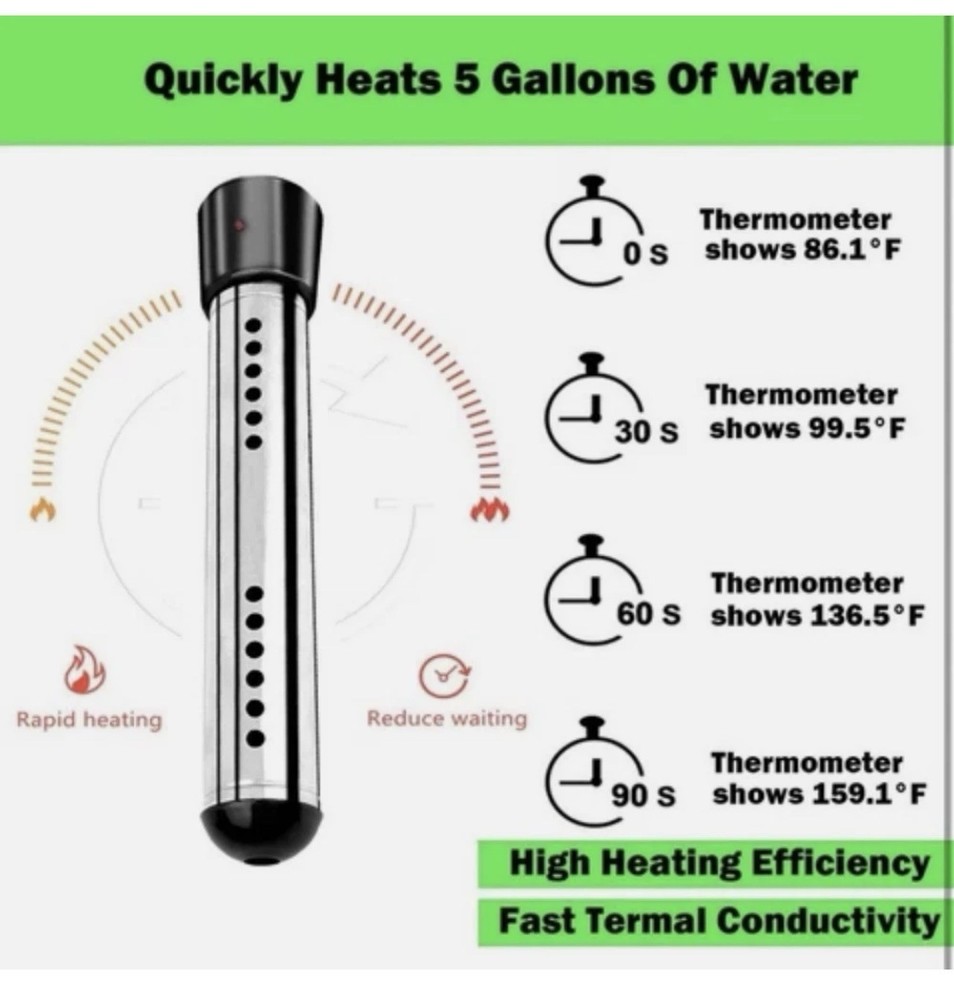 2000W Immersion Water Heater 110-125V Portable Electric Fast Heat - New