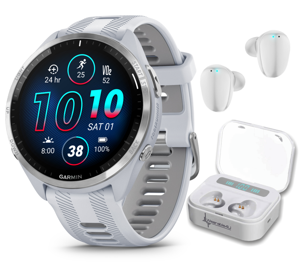Garmin Forerunner 965 Running Smartwatch AMOLED White Titanium w/ White EarBuds