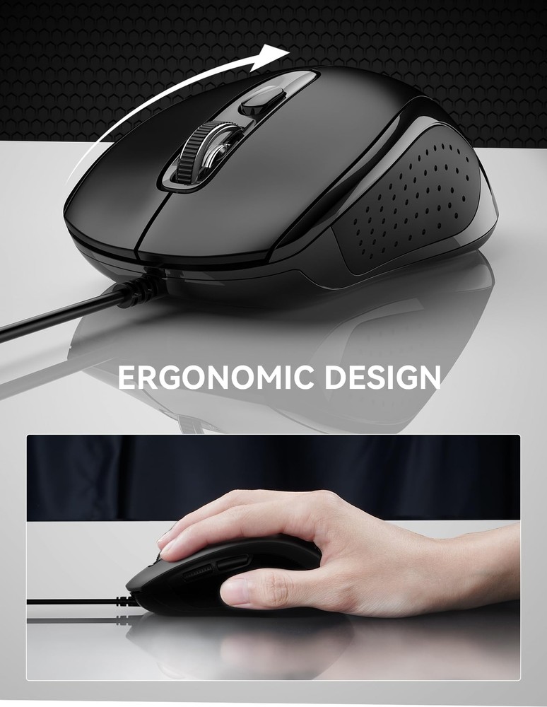 TECKNET Wired Mouse, USB Wired Computer Mouse, 3600DPI 4 Adjustable Levels, 6...