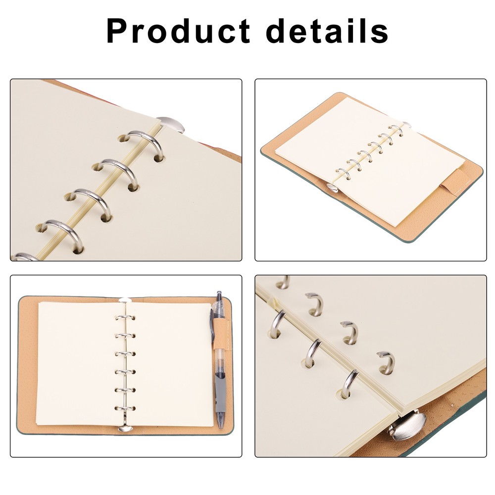 6 Ring Binder Cover 2pcs A7 Leather Notebook Binder with 100 Sheets Paper, Green
