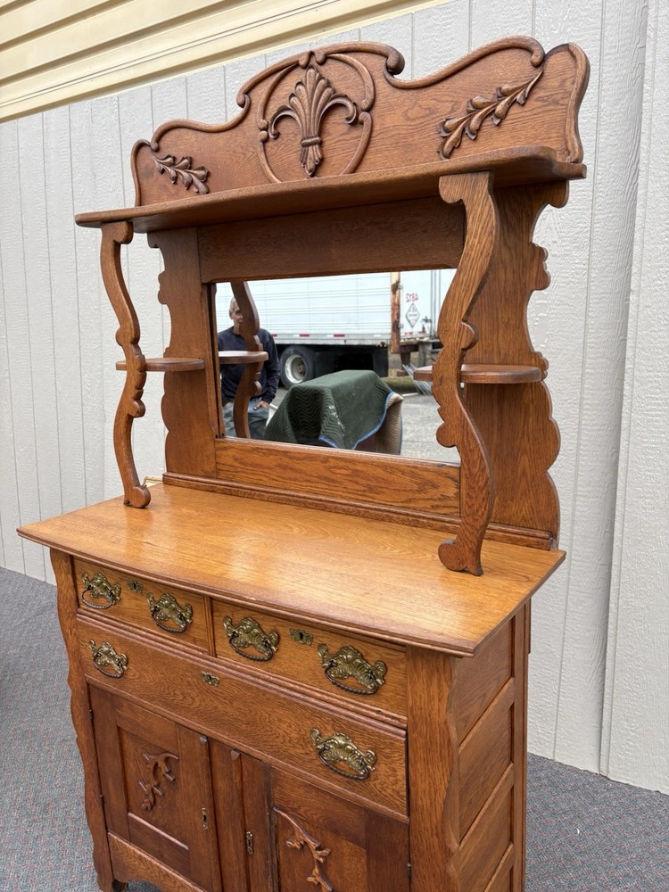 67261 Antique Victorian Oak Sideboard Server Cabinet