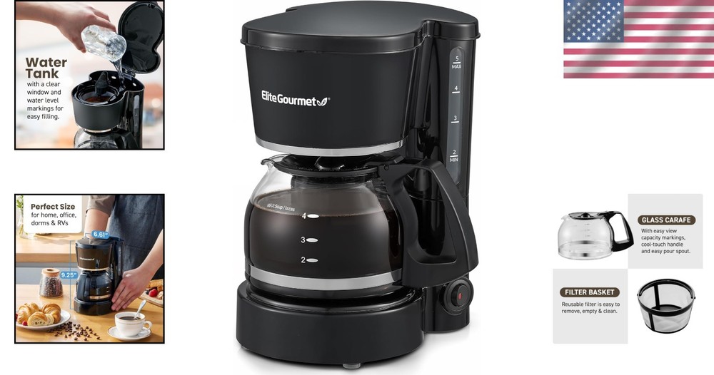 Coffee Maker Drip 5 Cup Programmable Reusable Filter Mini Small Office Home