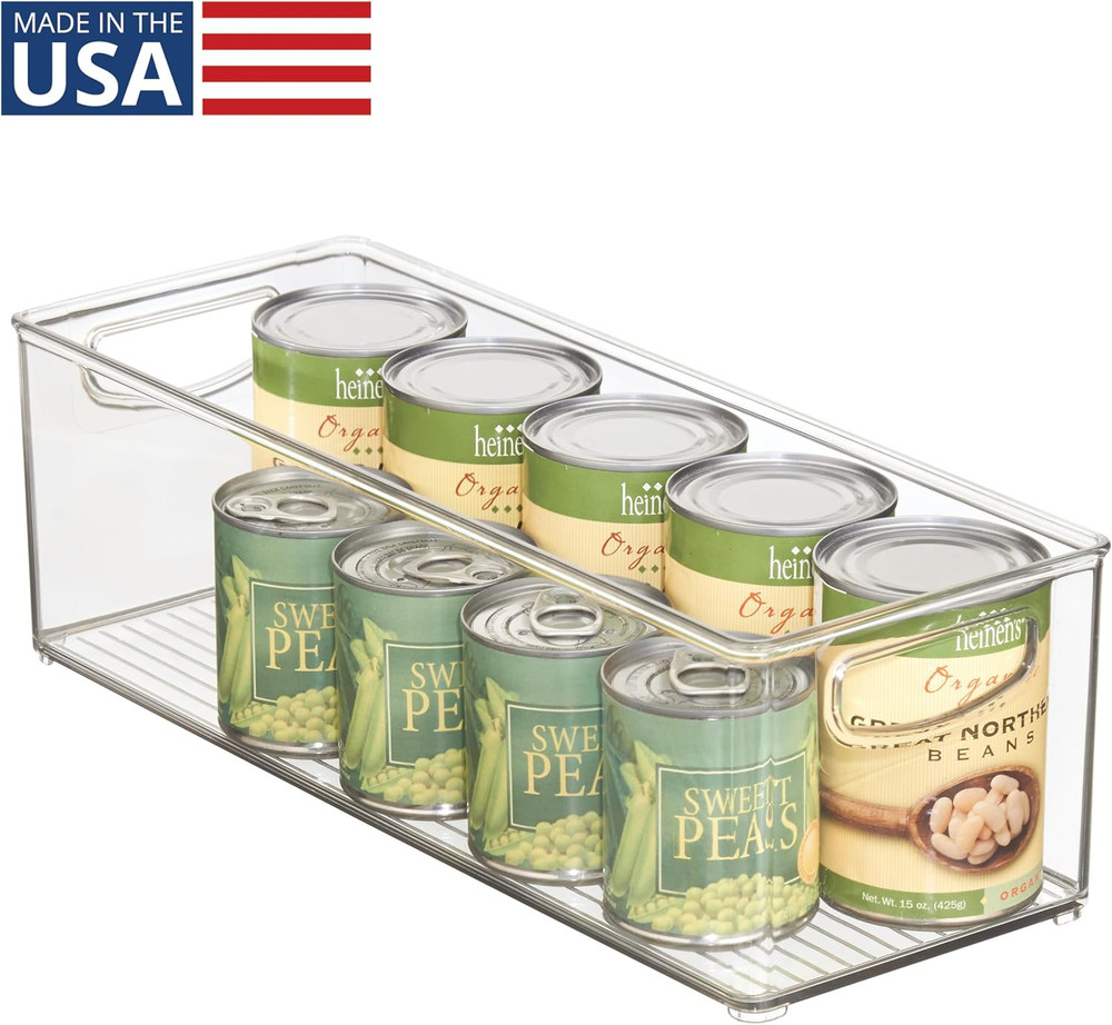 Plastic Stackable Pantry Bin with Handles for Cabinets or Fridge, Clear, Made in