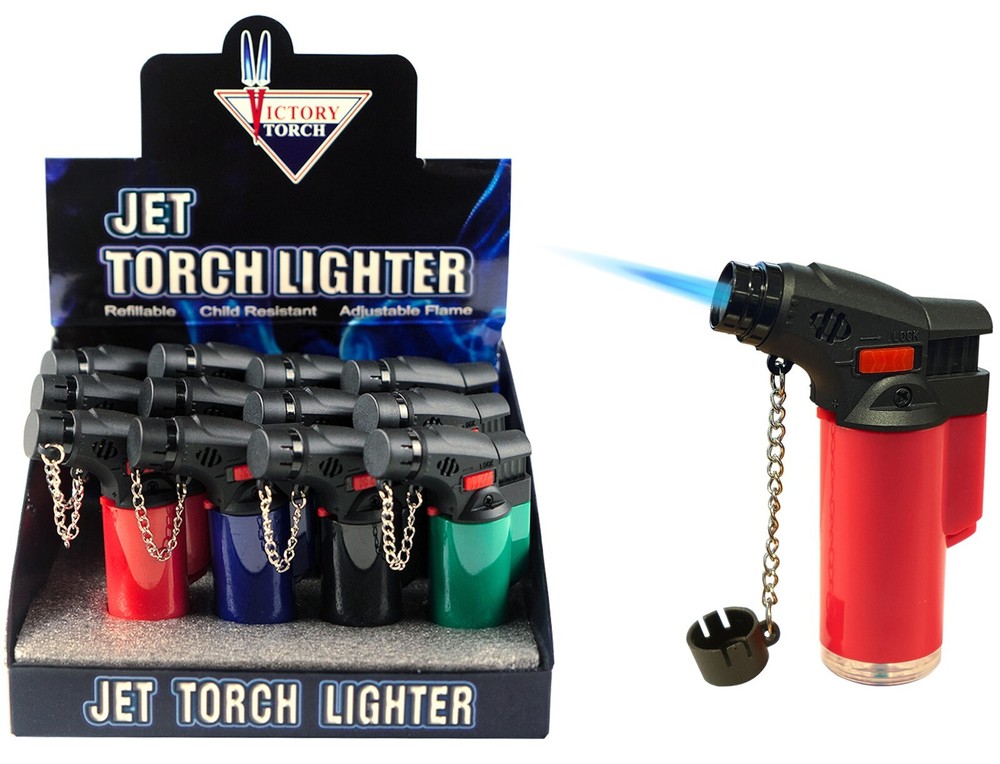 (12) Side Torch Lighter Adjustable Windproof Butane Refillable Solid Color