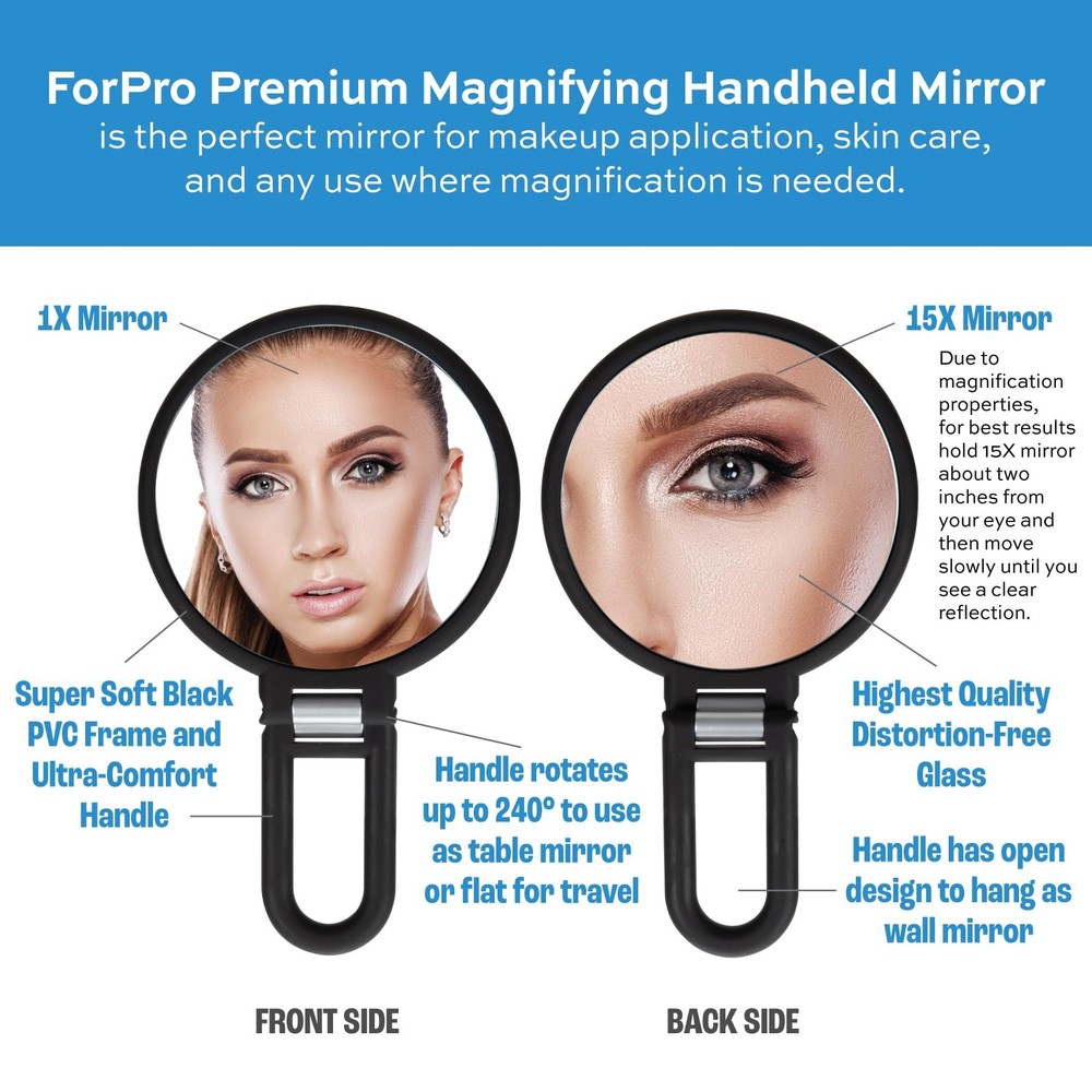 Premium Magnifying Handheld Mirror, 1X/15X Magnification Hand Mirror, Folding...