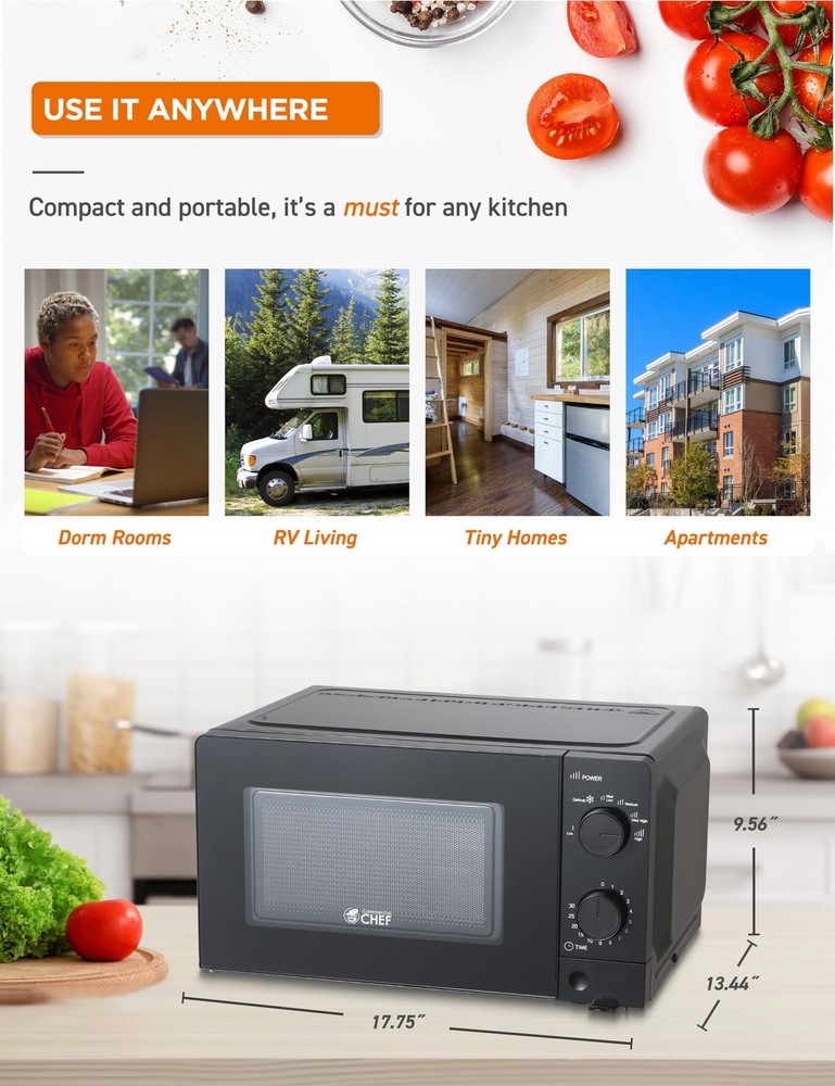 0.6 Cu. Ft. Countertop Microwave Oven, Mechanical Dial Controls, 700W, Pull H...