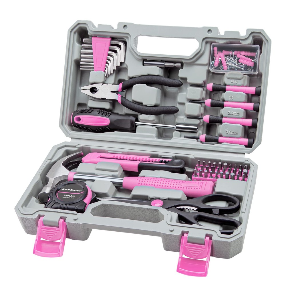 126-Piece Home Tool Set Basic Hand Tools with Storage Case Pink