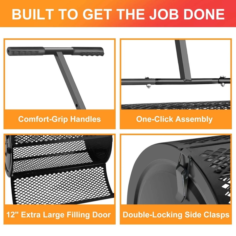 16" Lawn Compost Spreader Peat Moss Roller, Roller Spreader Adjustable Handle