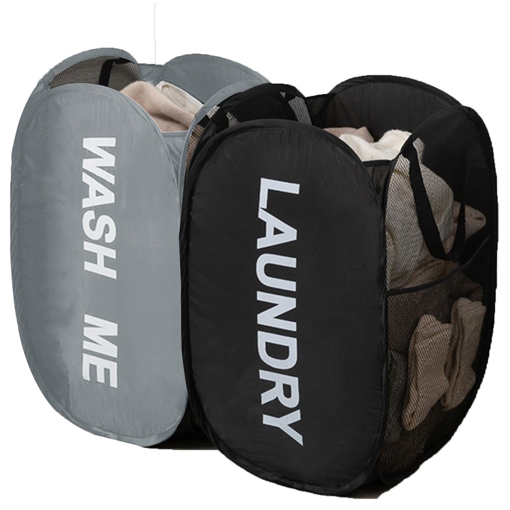 Collapsible Mesh Pop Up Laundry Hamper 2Pack Foldable Laundry Basket for clot...