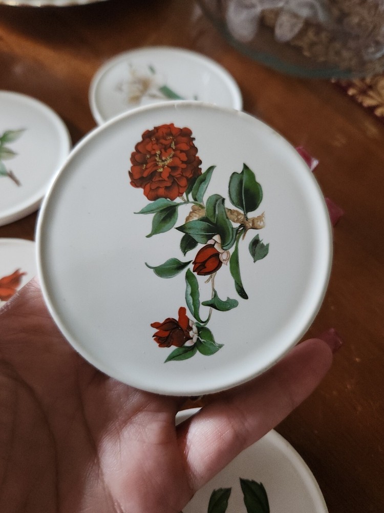 6 Porcelain Coasters Transferware Florals England