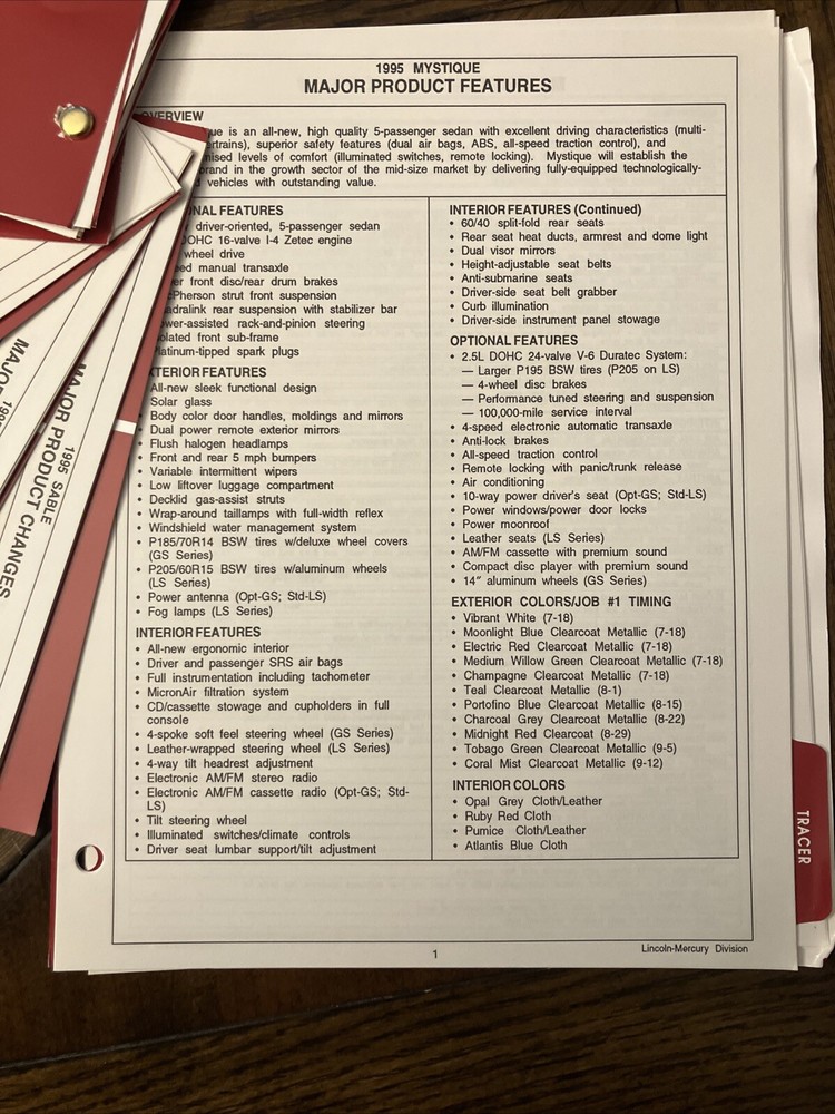 NEW-Lincoln Mercury 1995 Advance Fleet Preview Order Guide