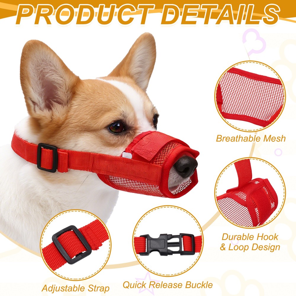 Dog Muzzle Soft Mesh Muzzle Mouth Guard Cover Red XL