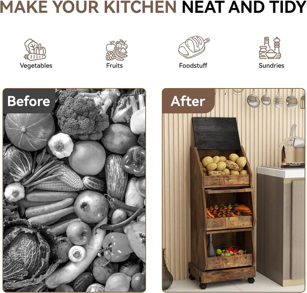 ARTETHYS Potato Storage Bin Movable Bread Box