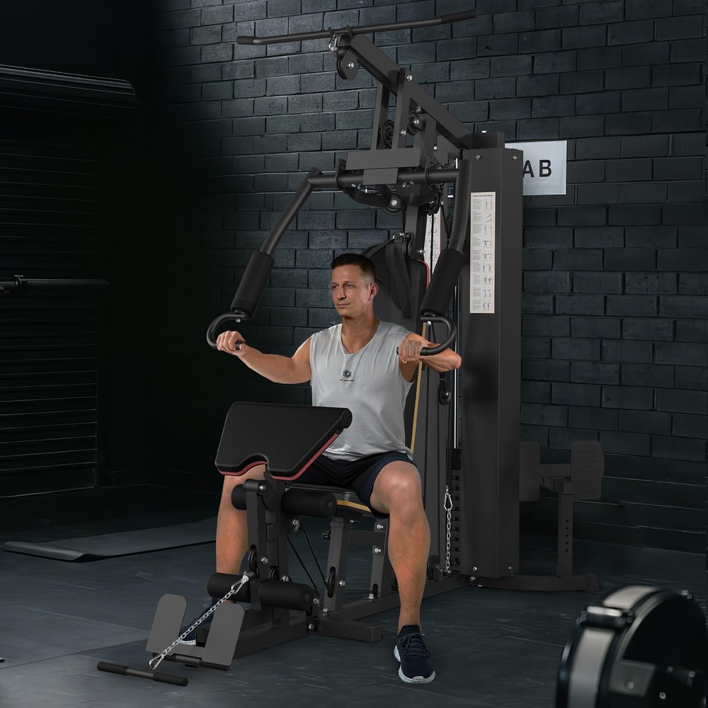 Adjustable Home Gym Station | 150lb Weight Stack, Multi-Position Seat & Backrest